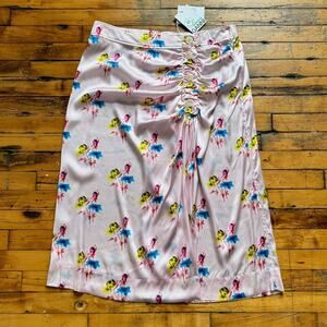 NWT GANNI Pink Organic Silk Floral Ruched Midi Skirt